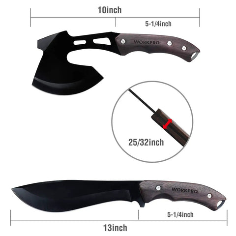 Outdoor Axe And Fixed Blade Knife Set With Full Tang And Wood Handle For Camping Survival And Hunting Durable Stainless Steel Blades