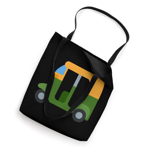 Fresh Auto Rickshaw Costume Tote Bag For Men Women And Kids Lightweight 16 Inch Spun Polyester Canvas with black handles.