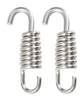 Two stainless steel motorcycle exhaust pipe springs with hook ends, 43 mm (1.69 in) size