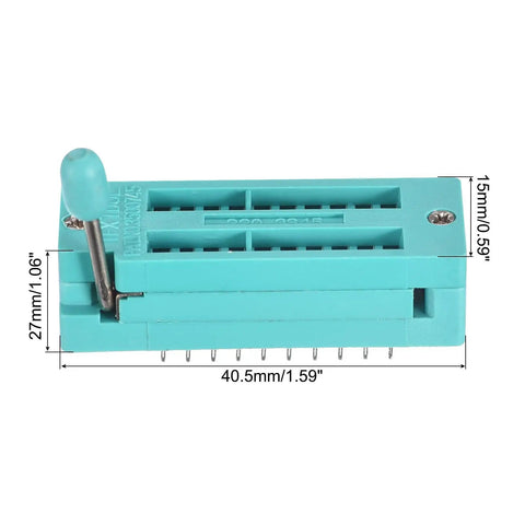 Universal IC Test ZIF Socket 20 Pin 3.0mm Pitch for Microcontrollers, green, 40.5mm x 15mm x 27mm, with locking clamp