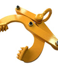 Pallet puller clamp, heavy-duty steel, yellow finish with curved serrated jaws