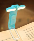 Blue Lit Clip On USB Book Light For Reading In Bed With Three Color Modes And Five Brightness Levels Eye Caring Rechargeable