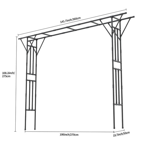 Flat Top Garden Arch Trellis 11 Ft By 9 Ft, Super Large Arbor For Climbing Plants, Outdoor Metal Garden Frame, dimensions shown