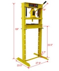 Tough As Nails 20 Ton Hydraulic Shop Press With Solid Steel H Frame Construction Perfect For Garage Mechanics Punching Out Old Bushings And Pressing New Bearings Without Breaking A Sweat In Classic Yellow, dimensions 59 x 27.5 x 23.5 inches.