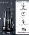 Heavy Duty 1 HP Submersible Sump Pump With 4700 GPH Flow, thermoplastic utility pump, 13-inch height, 8.7-inch width