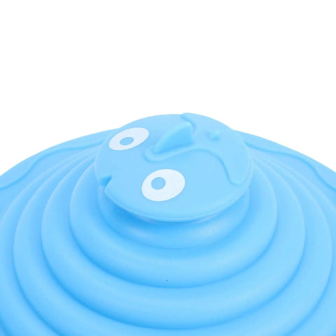 Top view of SUNGOOYUE Silicone Tub Stopper Strong Suction Seal in blue with a playful face design.