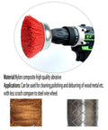 Three Piece Cup Brush Set With Nylon Composite Abrasive For Drills attached to drill for cleaning surfaces