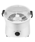Professional Electric Potato Peeler And Auto Vegetable Spinner, one button corded motor tool with transparent lid and controls.