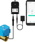 Brass 1 Inch Motorized Valve Kit With Two Wireless Controllers LoRa Long Range D2D Offline Operation Leak Sensors 12V Power Adapter