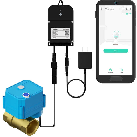 Brass 1 Inch Motorized Valve Kit With Two Wireless Controllers LoRa Long Range D2D Offline Operation Leak Sensors 12V Power Adapter