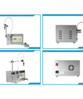 Semi Automatic Liquid Filling Machine With Stainless Steel Peristaltic Pump And Digital LCD Screen, side and rear views, compact design for bottles.