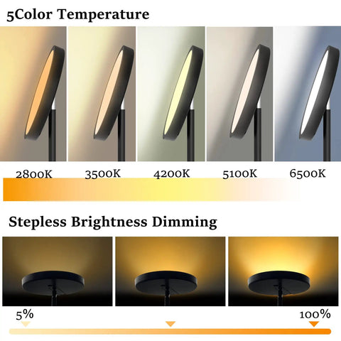LED Torchiere Floor Lamp With Remote And Touch Control Dimmable Modern Standing Light In Black showcasing color temperatures and dimming