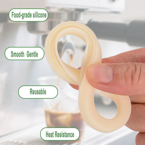 Silicone Steam Ring 54mm Gasket Replacement For Espresso Machines Easy Install Two Pack held in hand near espresso machine.