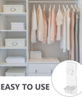 50 Pack Self Locking Shelf Pegs For Cabinets And Shelves, White Plastic Pins providing support in a closet with easy installation.