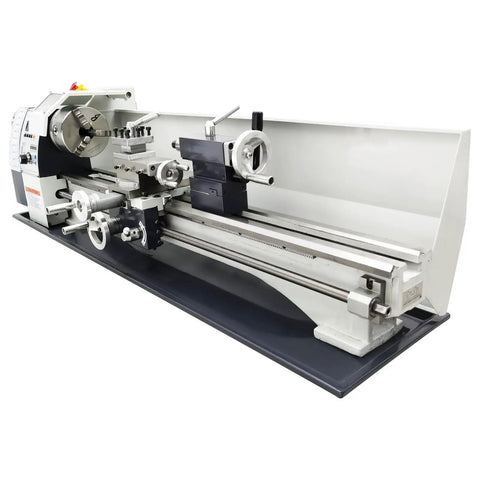 Badass Mini Metal Lathe 8 Inch Swing By 31.5 Inch Center Distance Hardcore Benchtop Precision 1.5 HP Rig side view with dual 3 jaw chuck.