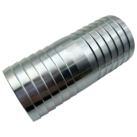 2-inch stainless steel straight hose barb fitting for hose splicing (oil, water).