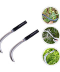 Two-Piece Rustproof Weeding Hook Tool Set For Mowing Cultivation And Harvesting with visible use in gardening context
