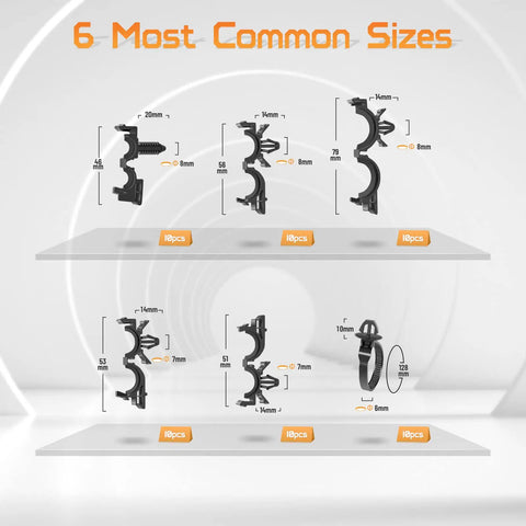 Diagram of 60 Pcs Automotive Wire Loom Clips Set with 5 Size Options from 3/8 to 3/4 Inch for car wiring harness routing