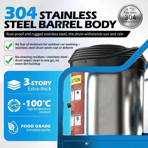 Close-up of 304 stainless steel barrel body, highlighting rust-proof and high-temperature resistant features.