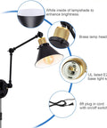 Slick Plug In Wall Sconce With Hella Smooth Dimmer Control And Flexible Swing Arm Featuring E26 Socket Ul Certified 6 Foot Cord with brass lamp head.