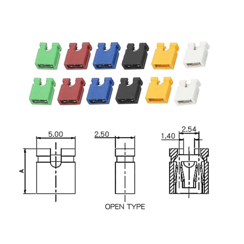 Image of 120 Piece Jumper Cap Kit for 2.54mm Headers Open Top Shunt Jumpers Mixed Colors for Arduino and Raspberry Pi Projects