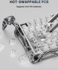 75 Percent Compact Wireless Mechanical Gaming Keyboard Featuring Hot Swap Switches with transparent keycaps and aluminum frame.