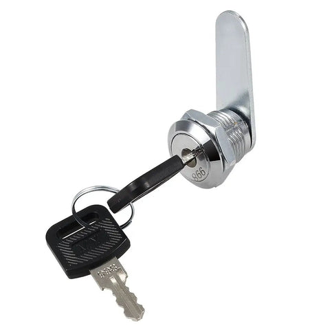 Cam Lock For Drawer Cabinet 0.69 Inch Outside Cylinder, Zinc Alloy Chrome Finish, Keyed Different, with keys shown