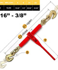 Image of Two Pack 5/16 To 3/8 Inch Ratchet Load Binders And 5/16 Inch G70 Transport Chains With Grappling Hooks showing specifications.