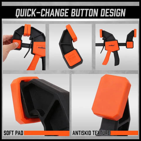 Quick-change button design of 8 Pack Woodworking Bar Clamps Set Including 4 6 Inch Clamps, 2 12 Inch Clamps And 2 6 Inch Spring Clamps