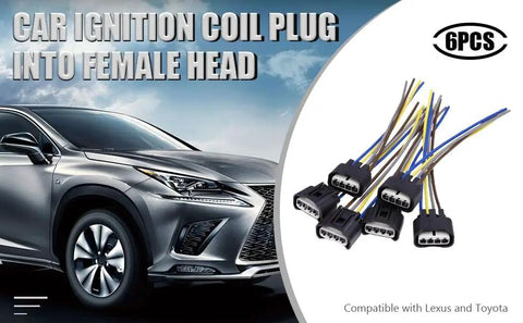 Toyota Lexus Ignition Coil Connector Plug Harness Replacement Four Way Female Pack Of 6 For 90980 11885 shown with car