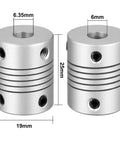 Dope Aluminum Alloy Shaft Coupling Flexible Joint For Motors 6mm To 6.35mm Bore 25x19mm Size L25xD19 Silver Finish Lightweight 17g Set Screw Compatible With Stepper And Servo Motors For CNC Robotics And DIY Projects, 19mm x 25mm