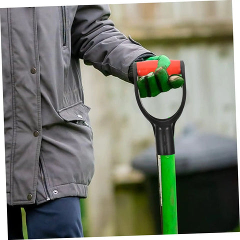 Man using green shovel with 2 Pack Shovel Handle Replacement Grips No Fuss Install Ergonomic Comfort Non Slip Grip For Snow Shovels