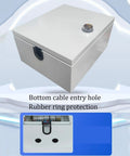 Industrial waterproof junction box with cable entry and rubber ring protection, suitable for harsh environments and wall mounting.