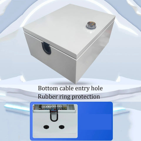 Steel waterproof wall-mounted electrical enclosure box with bottom cable entry hole and rubber ring protection
