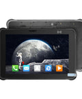 Badass Beat Proof And Road Ready 10.1 Inch Android 13 Rugged Tablet showing touchscreen display with lunar background.
