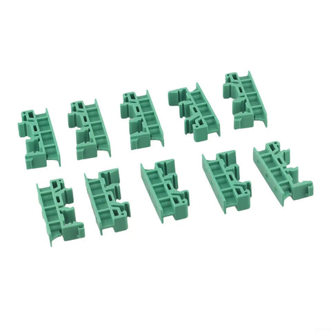 Rock Solid DIN Rail PCB Mounting Bracket 35mm Green Plastic Secure Vibration Resistant Mounting Clamp, 5-pack