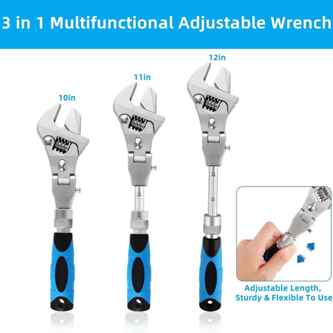 Versatile Flexhead Adjustable Wrench 10 To 12 Inch Ratcheting Crescent Wrench With Retractable Extension Shank And 180 Degree Rotating Head