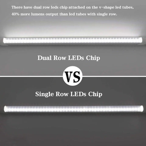2 Foot Led Tube Lights V Shaped 6000K Cool White Ballast Bypass Direct Wire Shop Light Dual vs Single Row LEDs