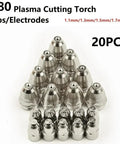 Premium 20 Pc P80 Plasma Cutter Electrodes Nozzles And Tips For CNC Machines With Copper Shield High Conductivity 1.7mm Thick Cutting Torch Consumables That Last in a set of 20 tips