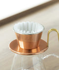 Copper pour-over dripper with Wave Paper Coffee Filters For Pour Over Drippers Large Size 185 100 Count Made In Japan White