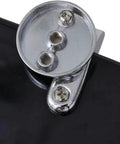 Close-up of chrome mounting hardware on Straight Up Comfy Flannel Toilet Seat Covers With Lids for secure fit.