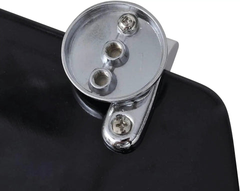 Close-up of chrome mounting hardware on Straight Up Comfy Flannel Toilet Seat Covers With Lids for secure fit.