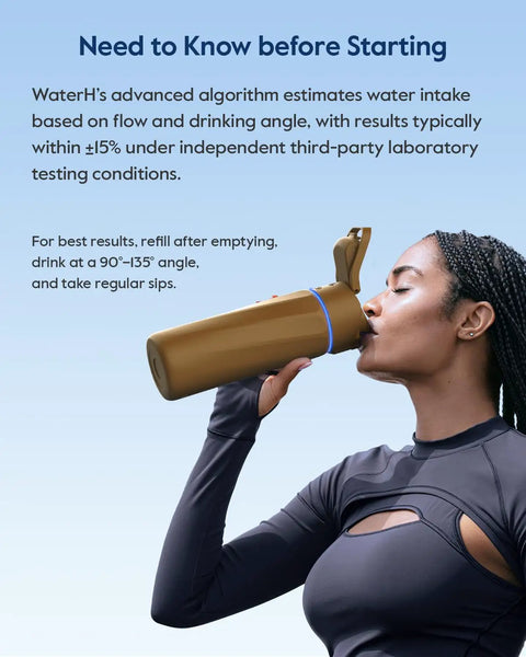 Person drinking from a Smart Water Bottle With Glowing Sip Tracker Keeps Your Hydration Game Fresh All Day Long 24 Oz Insulated Flask.