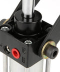 Close-up of Heavy Duty Pneumatic Clamp Cylinder 300mm Reach for Welding, Fixtures and Industrial Jigs with steel construction.