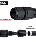 6AN Straight Swivel Hose End Fitting for CPE Braided Hose Black 8 Pack Aluminum 6061-T6 7/8-14 UNF Thread Fits Stainless and Nylon Braids High Flow Performance 6AN fitting, 9/16-18 UNF thread, black aluminum