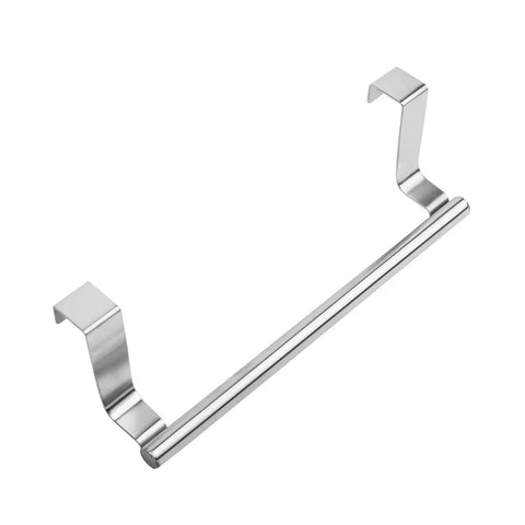 Over Cabinet Towel Bar With Hooks For Bathroom And Kitchen Brushed Stainless Steel No Install Needed 9 Inch Length