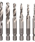 Six Piece 1/4 Inch Hex Shank Drill And Tap Bit Set With HSS 4341 Performance Deburr Countersink For Wood Aluminum Iron And More