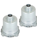 Two silver clutch actuator units for automatic transmission with mounting flanges, front view