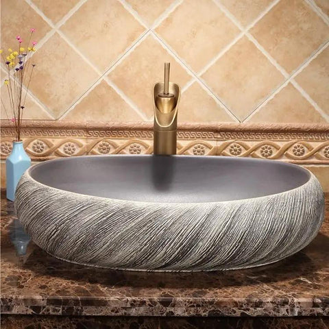 USZWBY Vessel Sinks Bathroom Vessel Sink Washbasin Ceramic Art Countertop Basin round vessel sink with textured exterior