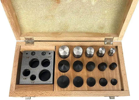 Disc Cutter Set For Jewelry Making Pro Grade Hardened Steel Punch Tools With Multiple Cutter Sizes in wooden storage box